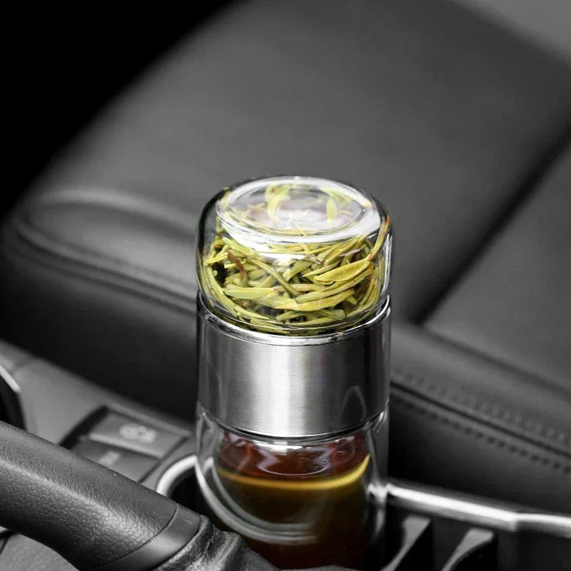 Tea Infuser Bottle Double-Wall Borosilicate & Built-In Strainer