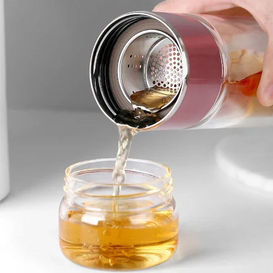 Tea Infuser Bottle Double-Wall Borosilicate & Built-In Strainer