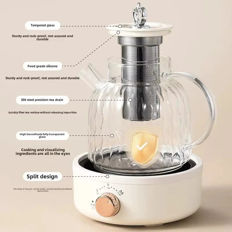 Tea Maker Wavy Glass Adjustable Heating 1L Capacity