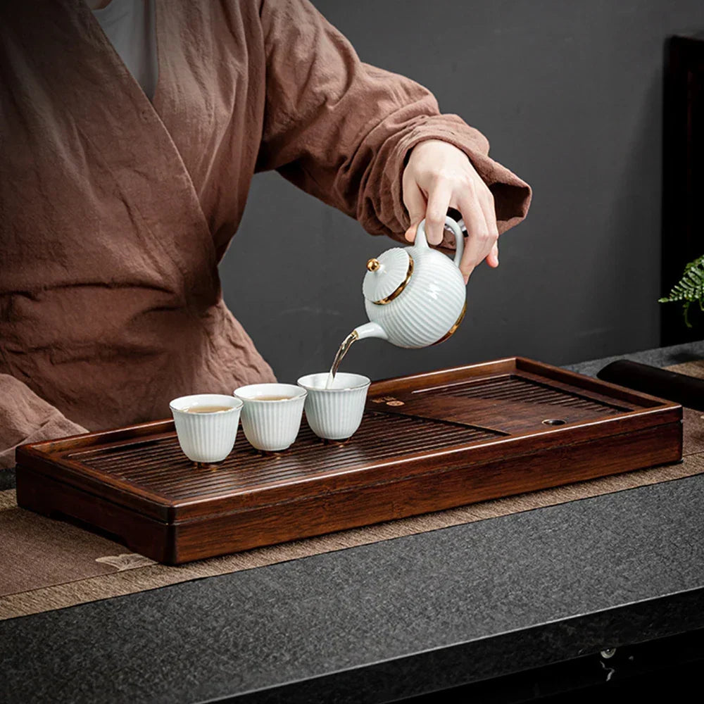 Tea Serving Tray Bamboo Surface Removable Top