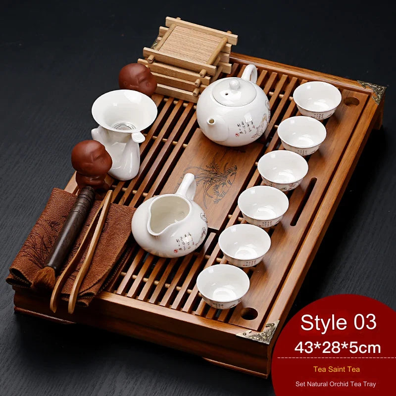 Tea Set Ceramic Vintage Chinese Style Serves Six