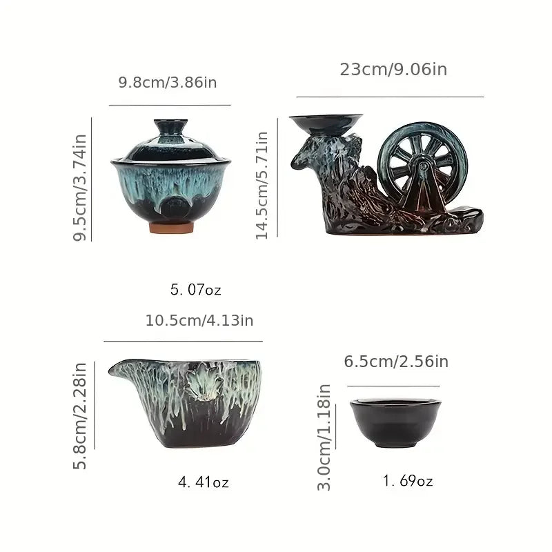 Tea Set Porcelain Rotating Waterwheel Design