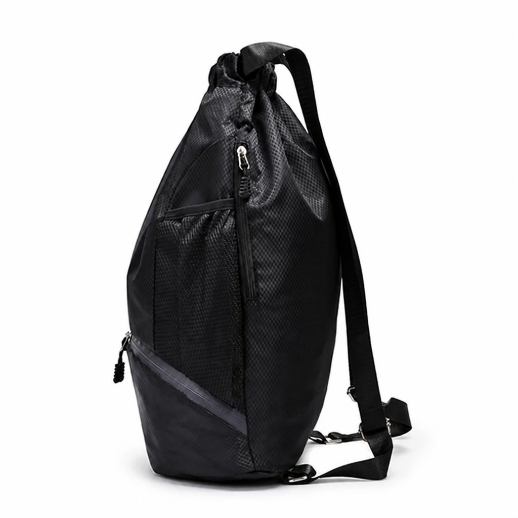 Tear-Resistant Drawstring Backpack With Zippered Pocket