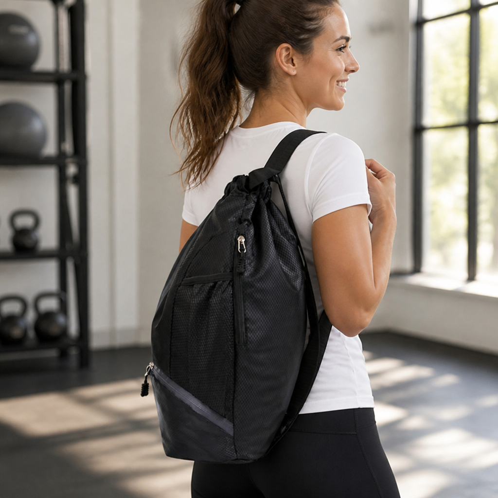 Tear-Resistant Drawstring Backpack With Zippered Pocket