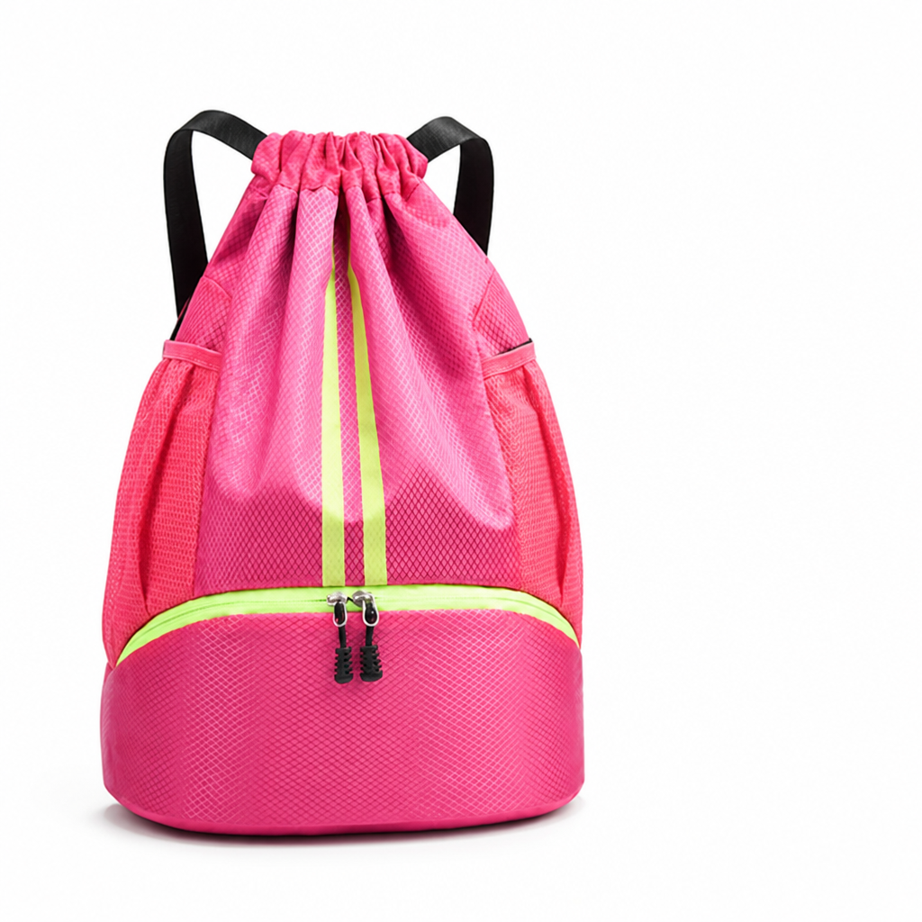 Tear-Resistant Drawstring Backpack With Zippered Pocket