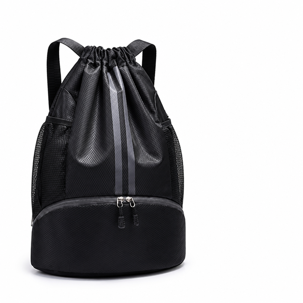 Tear-Resistant Drawstring Backpack With Zippered Pocket
