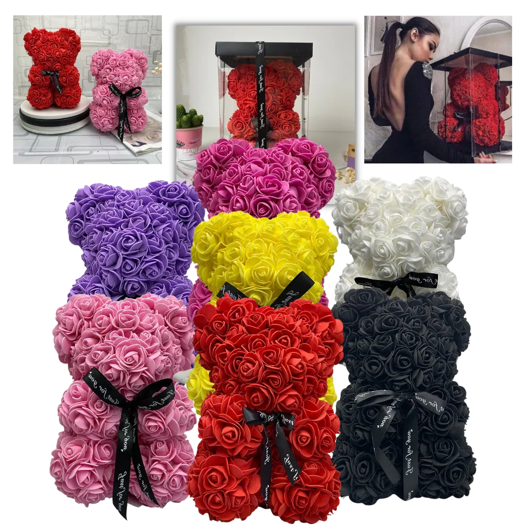Teddy Bear Foam Rose Covered 9.8 Inch
