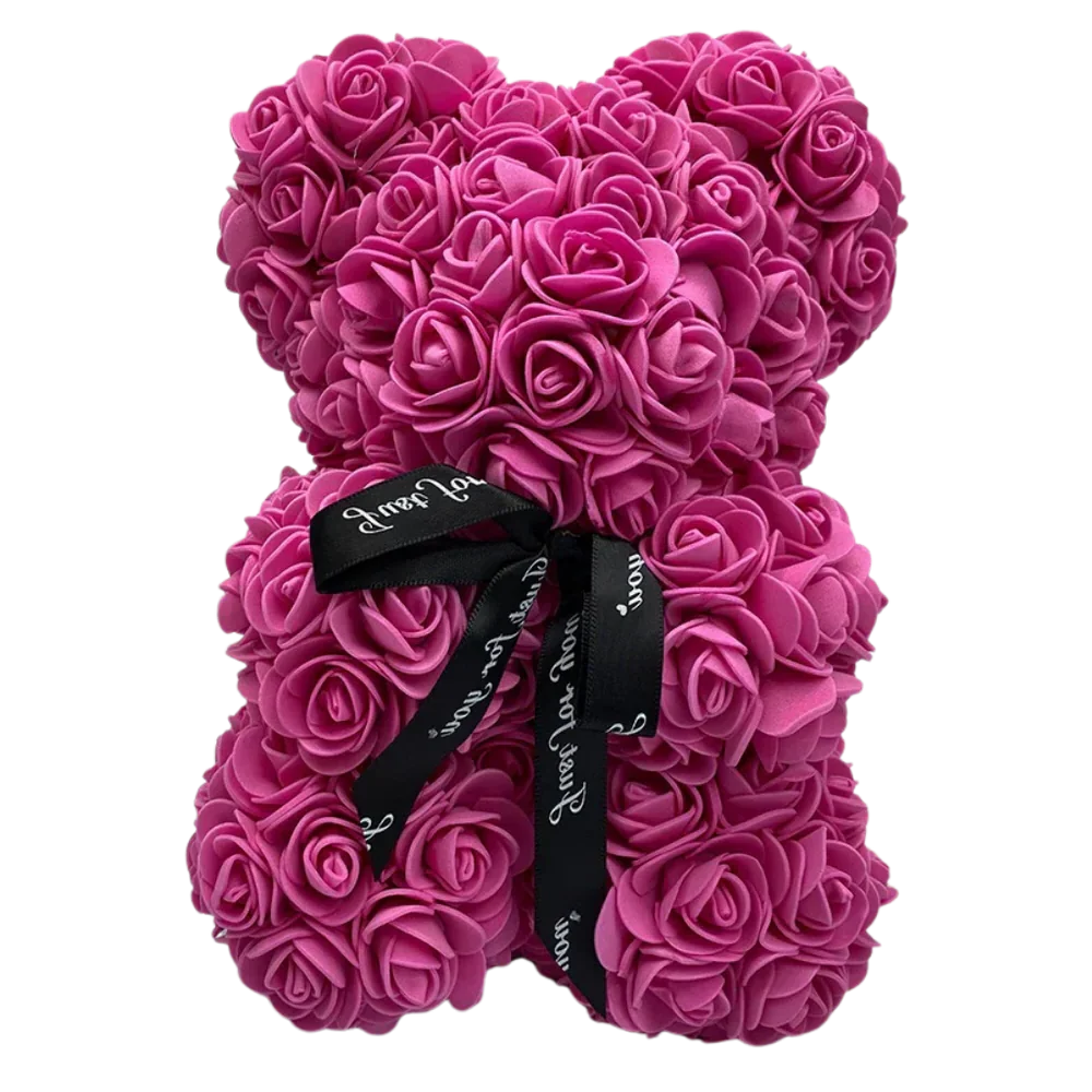 Teddy Bear Foam Rose Covered 9.8 Inch