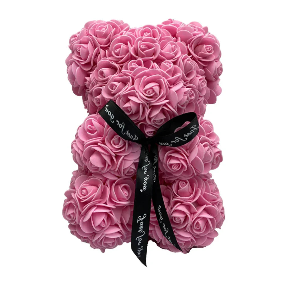 Teddy Bear Foam Rose Covered 9.8 Inch
