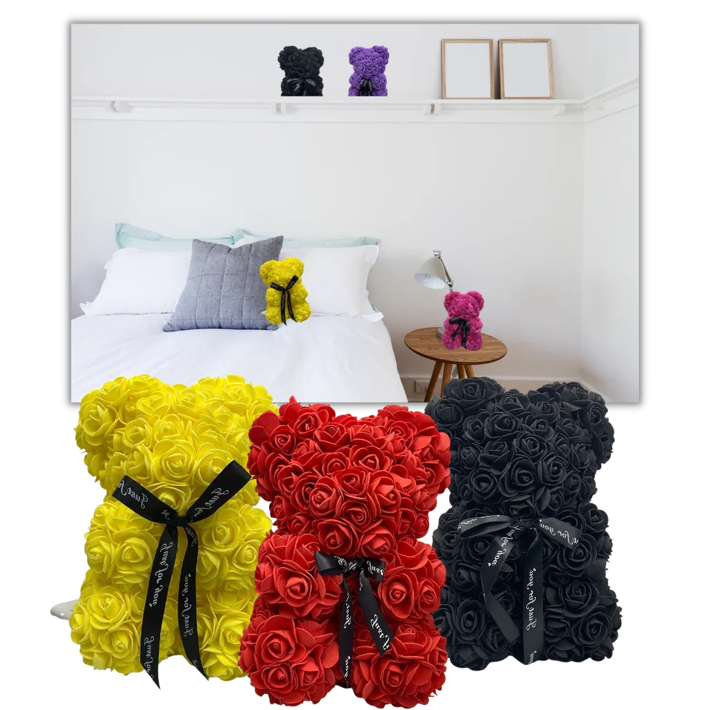 Teddy Bear Foam Rose Covered 9.8 Inch