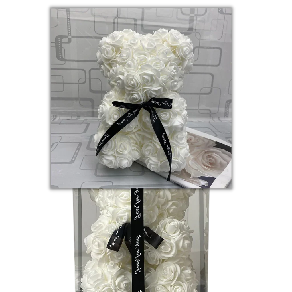 Teddy Bear Foam Rose Covered 9.8 Inch