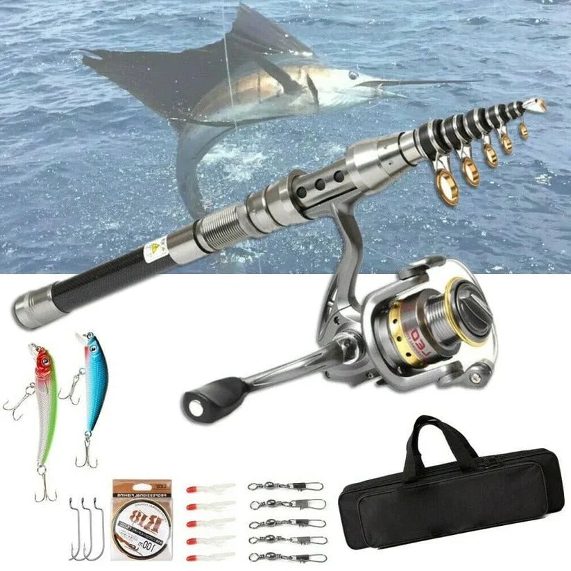 Telescopic Fishing Rod Carbon Fiber 5.9 Ft Reel Kit