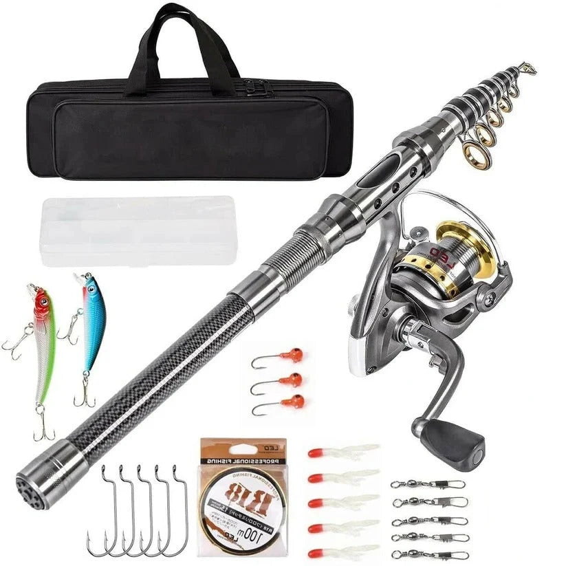 Telescopic Fishing Rod Carbon Fiber 5.9 Ft Reel Kit