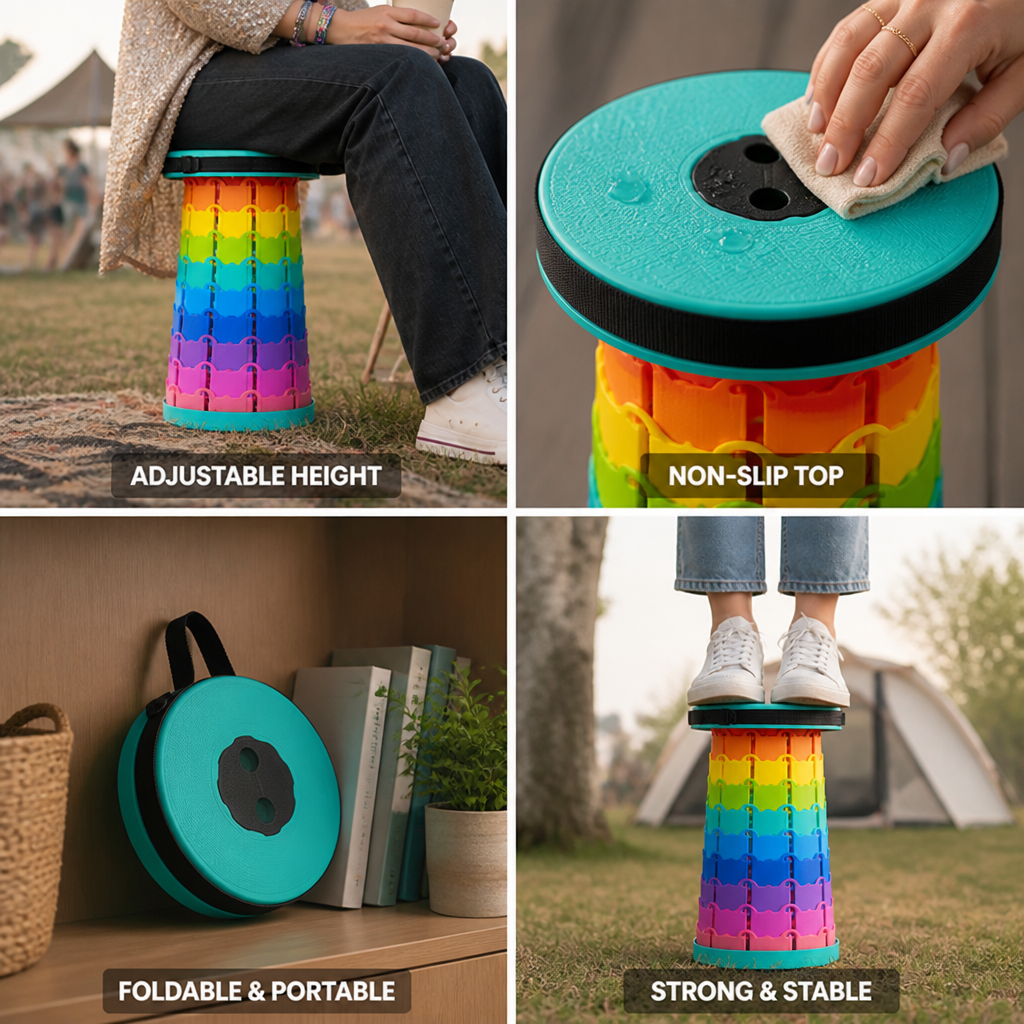 Telescopic Height-Adjustable Folding Stool (Non-Slip Top)