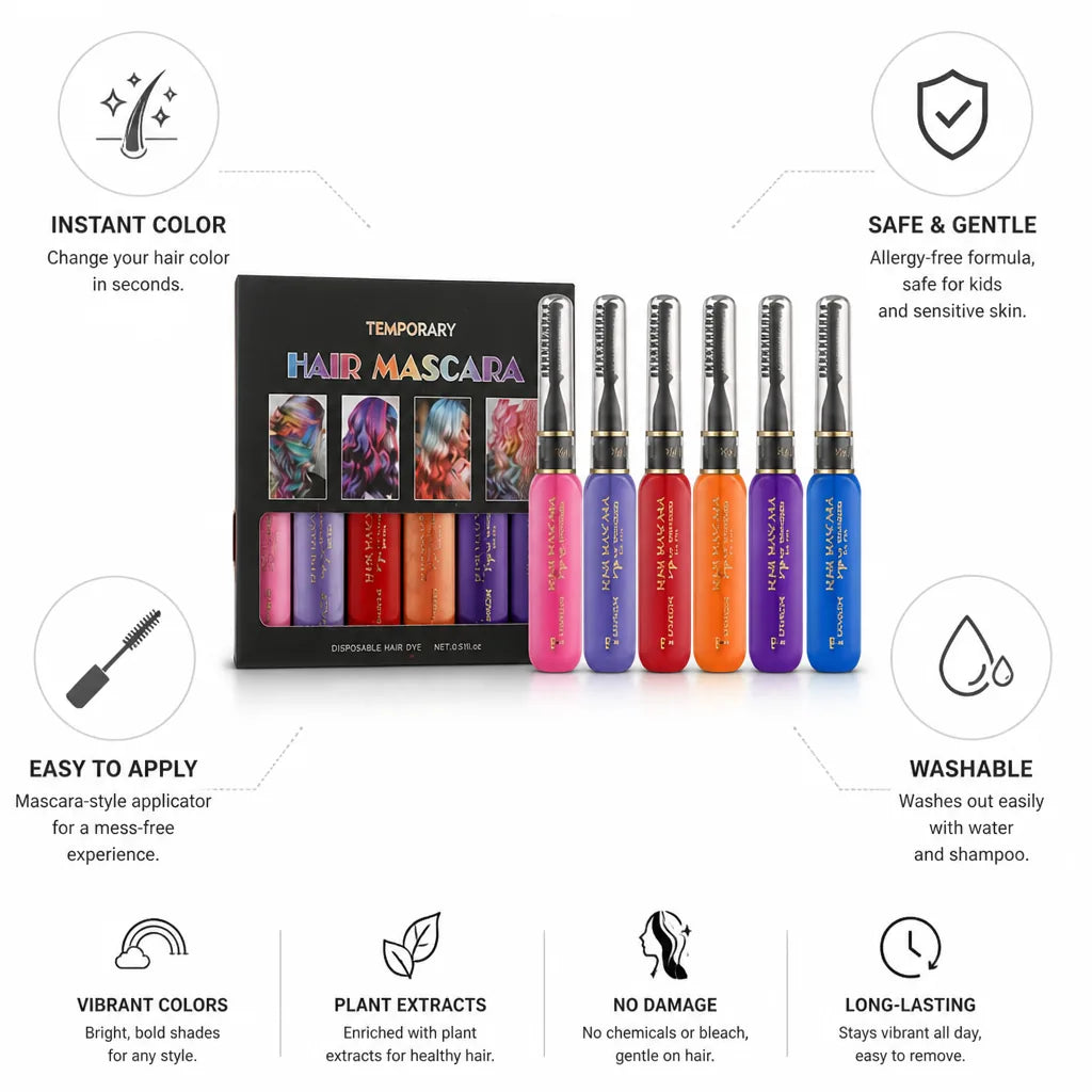 Temporary Hair Color Mascara Washable Set of 6
