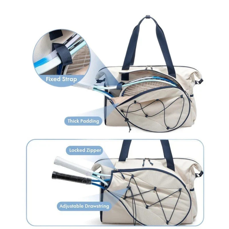 Tennis Bag Holds Three Rackets Water-Resistant Padded Shoulder Straps