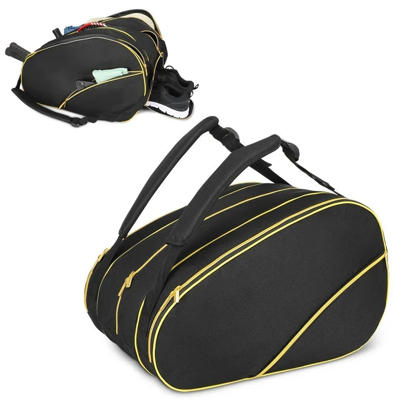 Tennis Racket Bag Weather-Resistant Multiple Compartments Detachable Strap