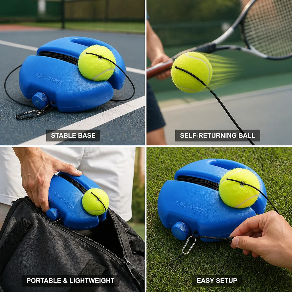 Tennis Volley Trainer Elastic Return Cord & Stable Base