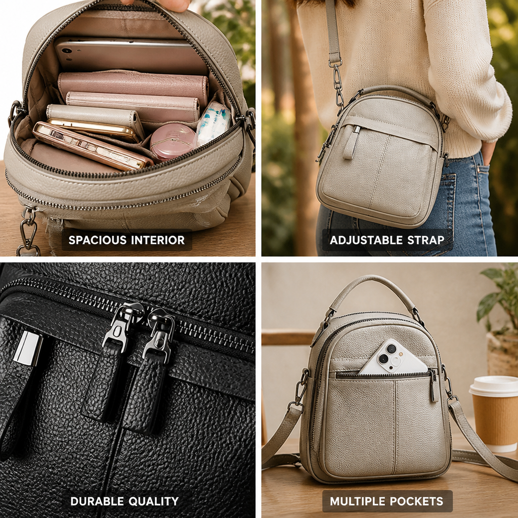 Textured Convertible Multi-Pocket Crossbody Bag