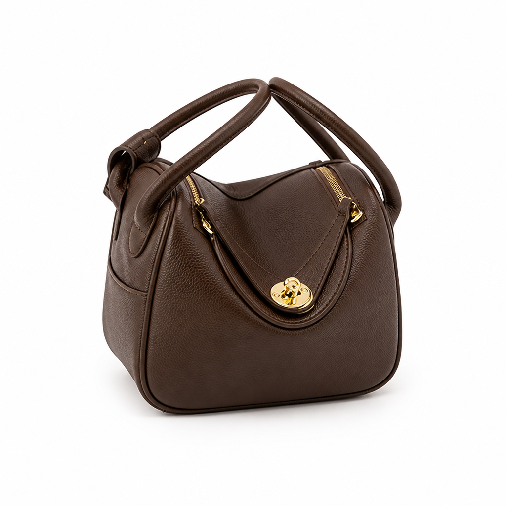 Textured Faux Leather Double-Handle Handbag
