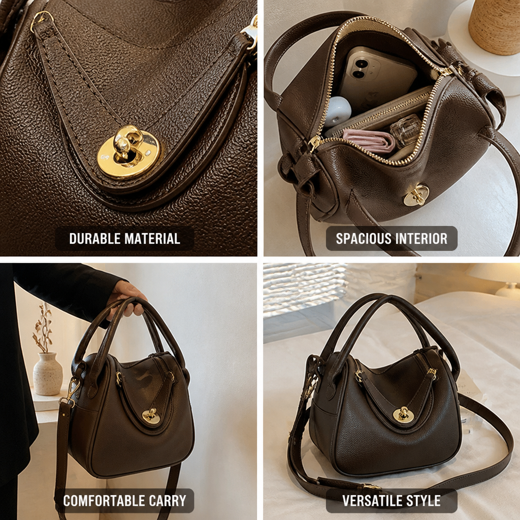 Textured Faux Leather Double-Handle Handbag