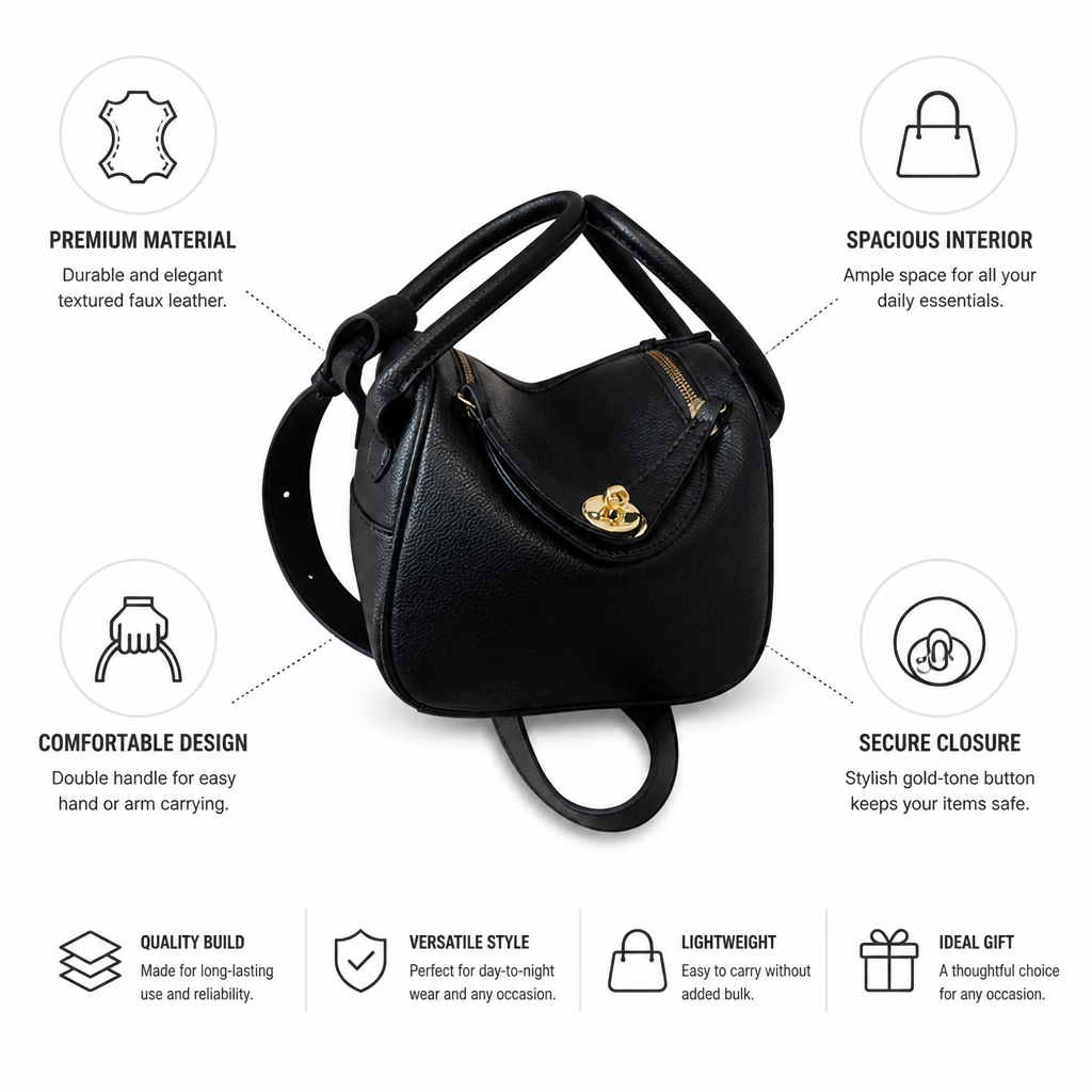 Textured Faux Leather Double-Handle Handbag