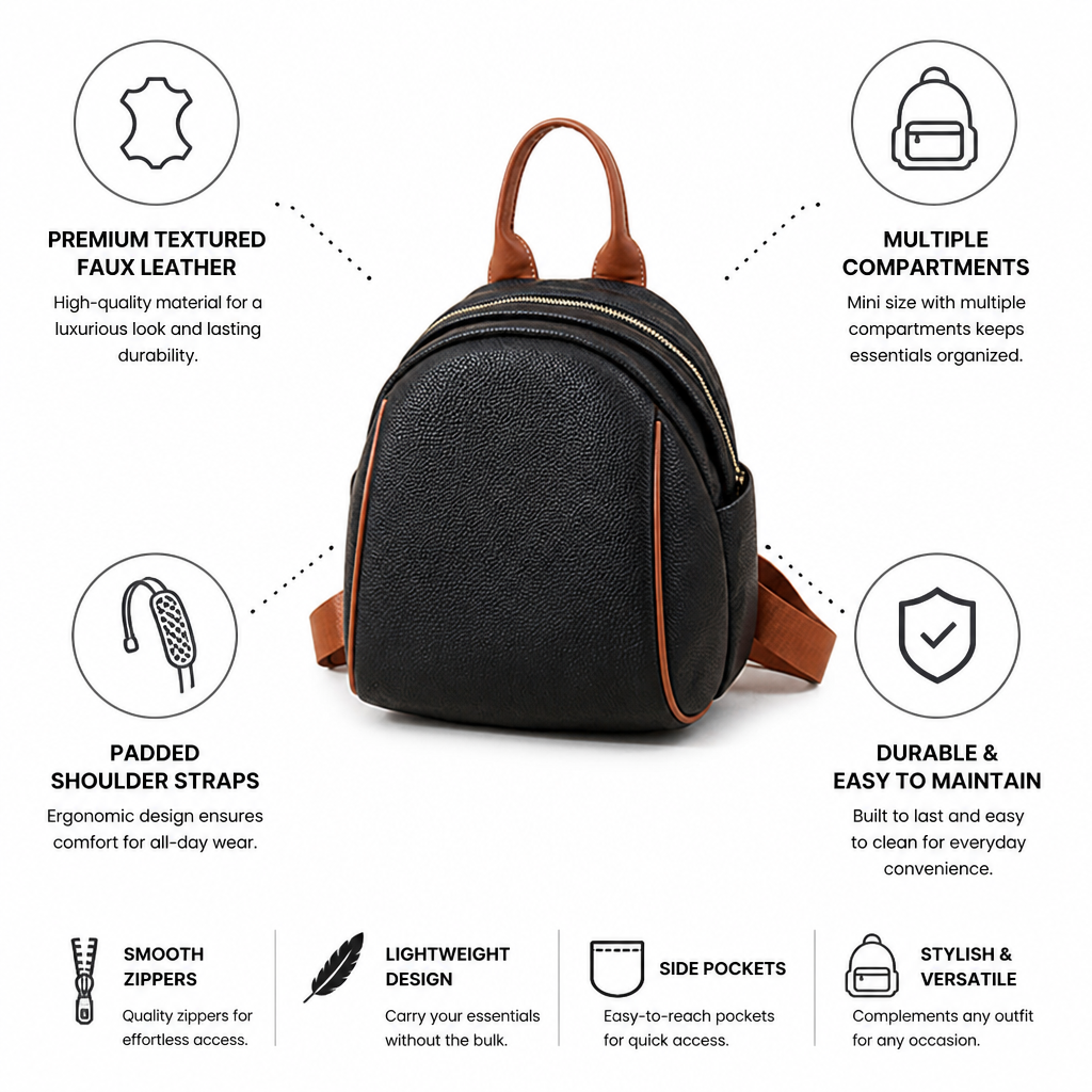 Textured Faux Leather Mini Backpack (Padded Straps)