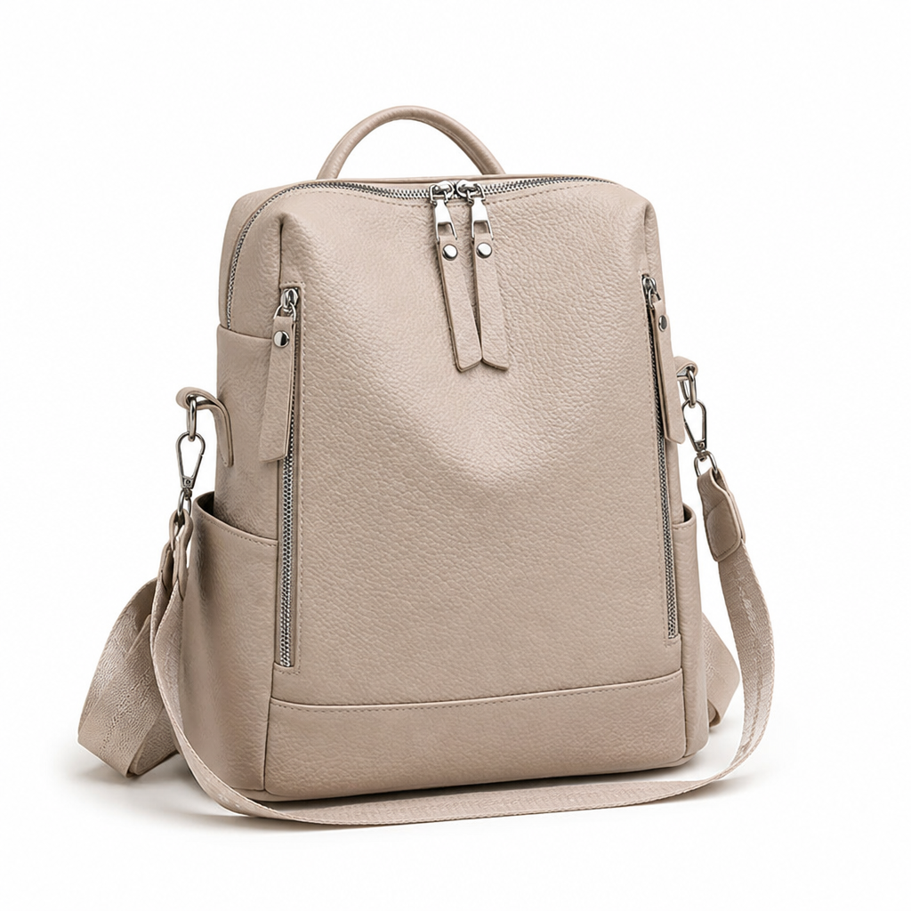 Textured Faux Leather Multi-Pocket Laptop Backpack