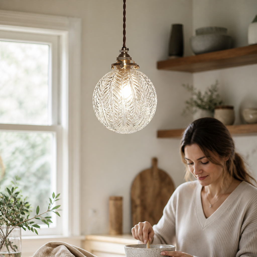 Textured Glass Industrial Pendant Light