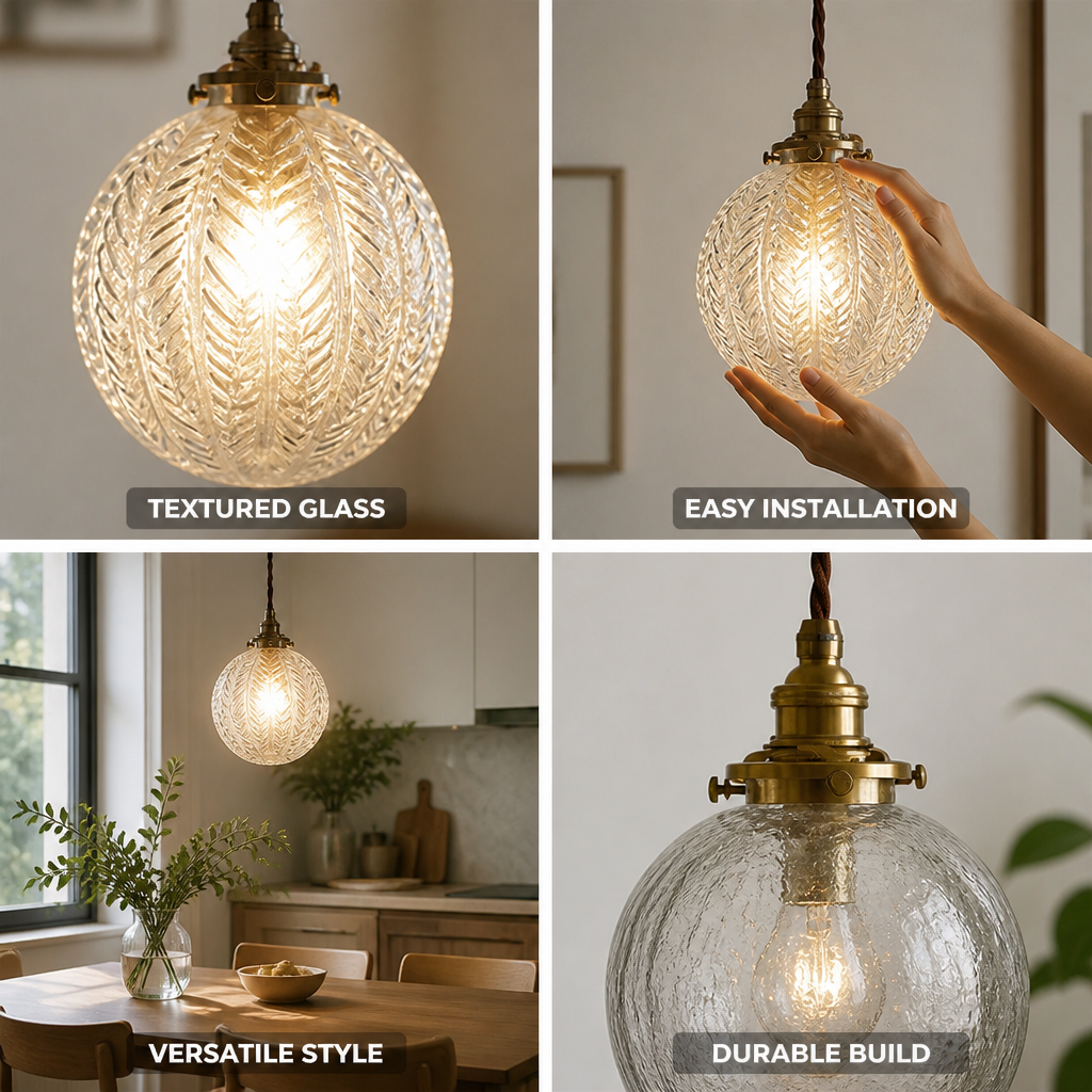 Textured Glass Industrial Pendant Light
