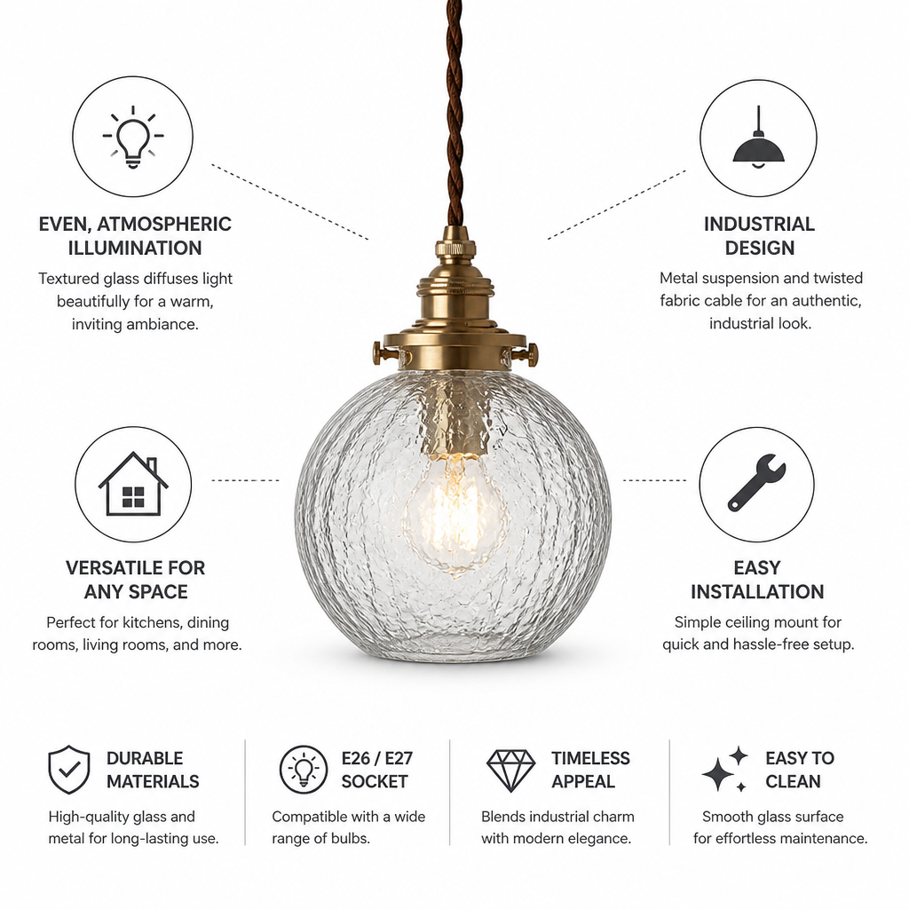 Textured Glass Industrial Pendant Light