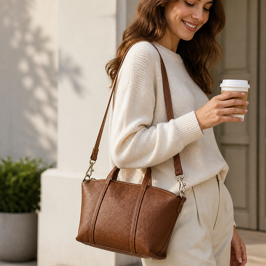 Textured Leather Convertible Handbag (Detachable Strap)
