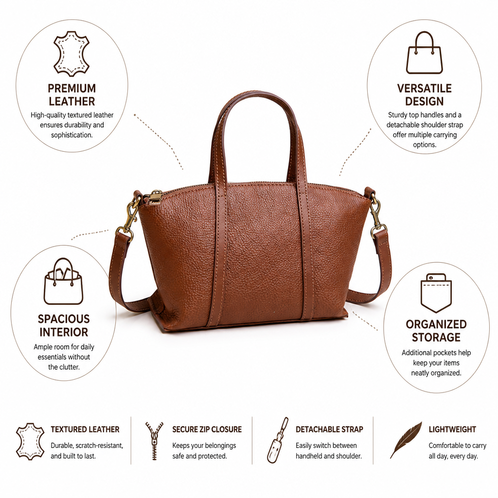 Textured Leather Convertible Handbag (Detachable Strap)