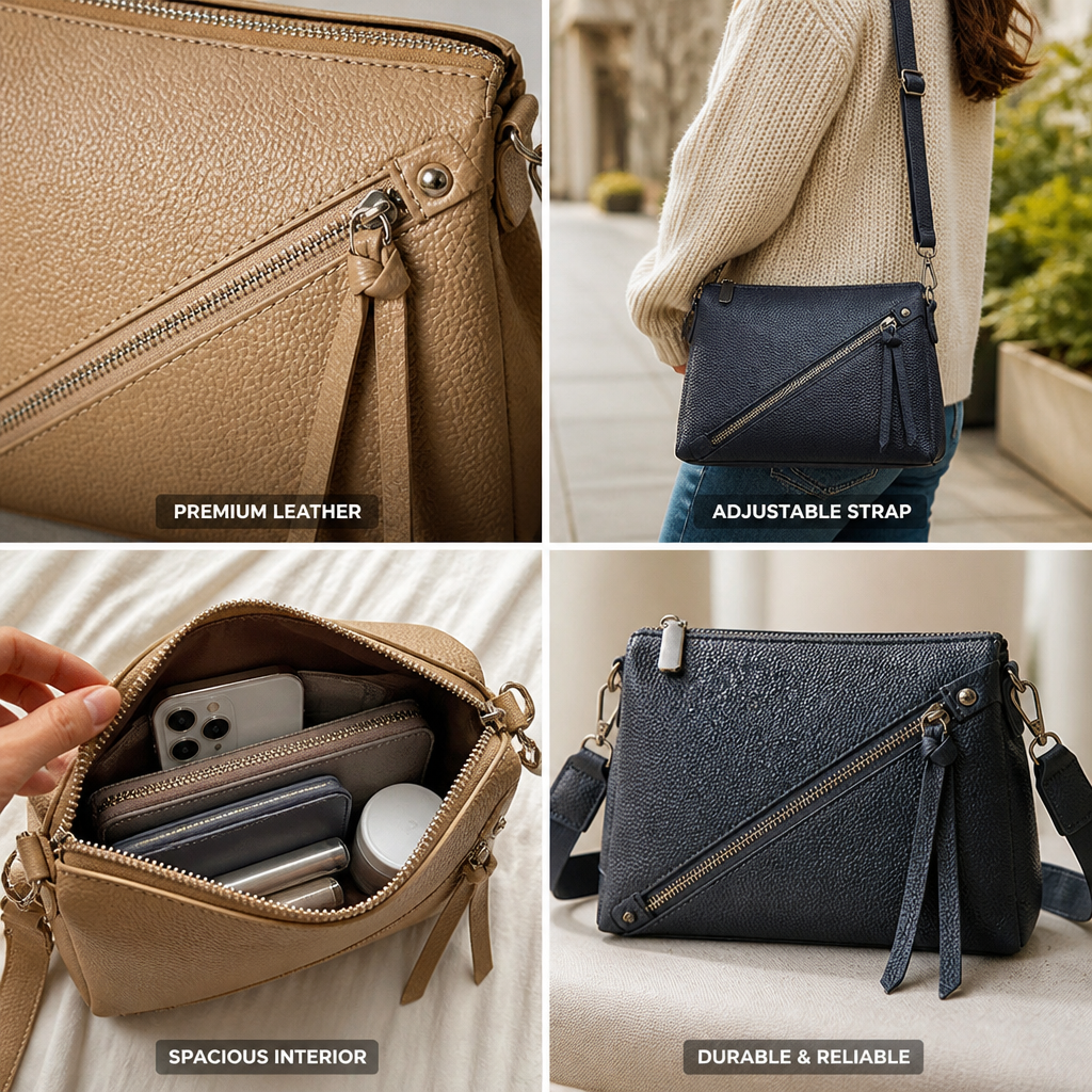 Textured Leather Crossbody Bag With Adjustable Strap