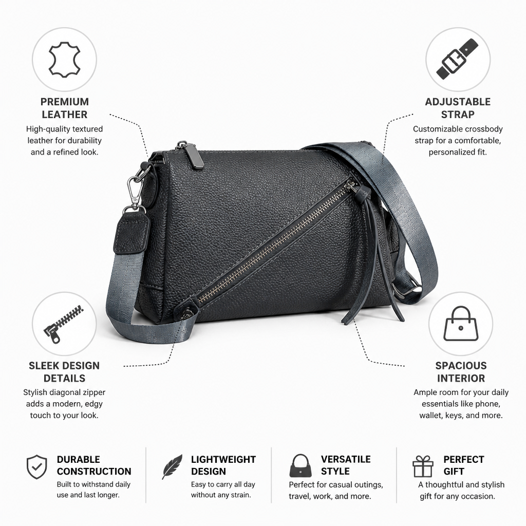 Textured Leather Crossbody Bag With Adjustable Strap