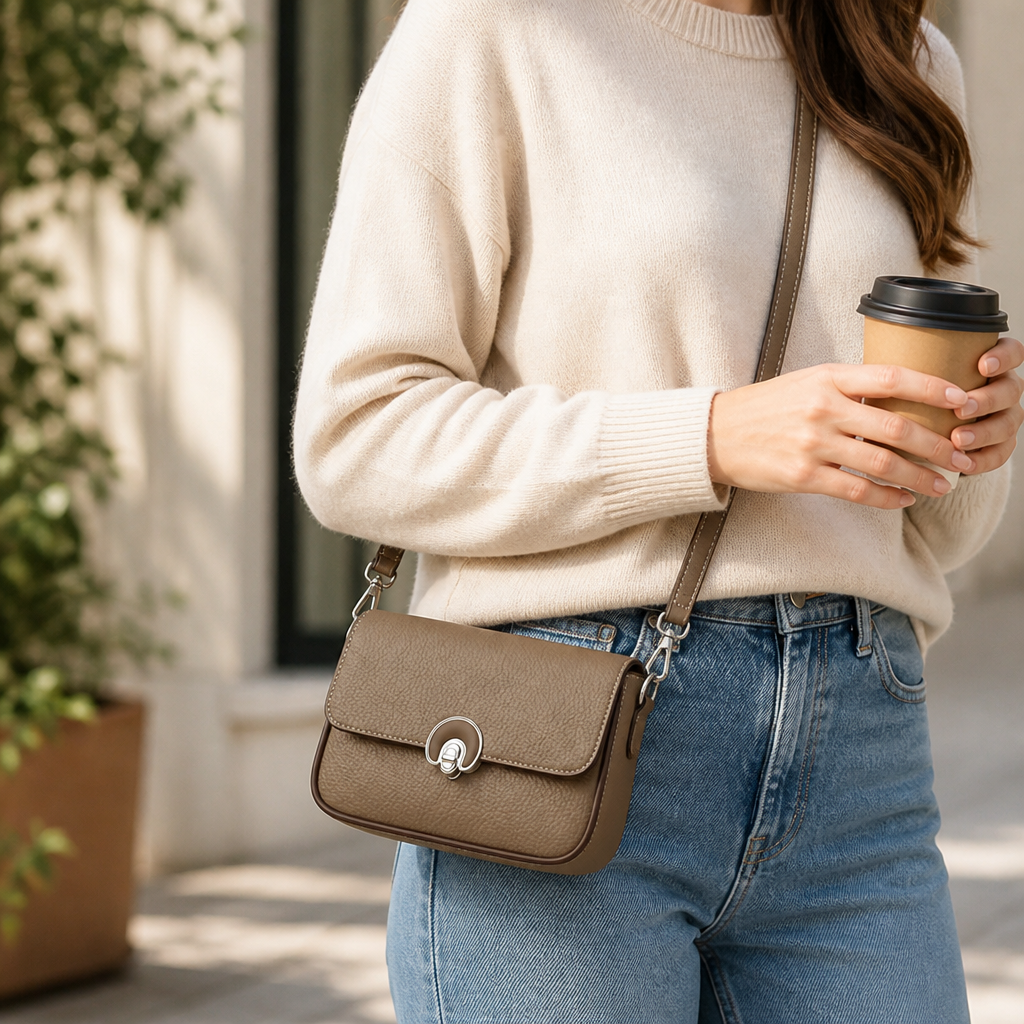 Textured Leather Magnetic Snap Mini Crossbody Bag