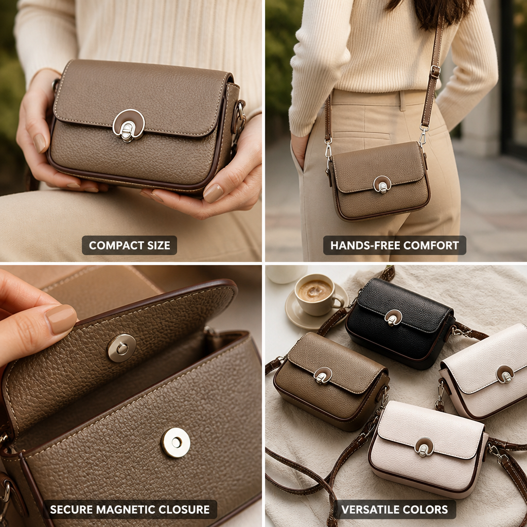 Textured Leather Magnetic Snap Mini Crossbody Bag