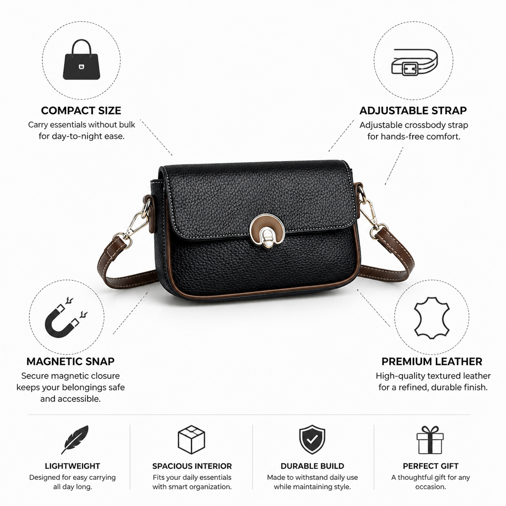 Textured Leather Magnetic Snap Mini Crossbody Bag