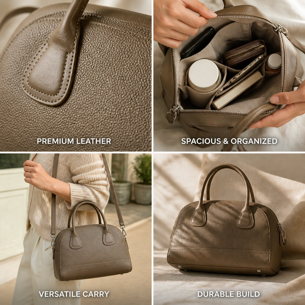 Textured Leather Organizer Doctor Bag (Top Handle & Adjustable Strap)