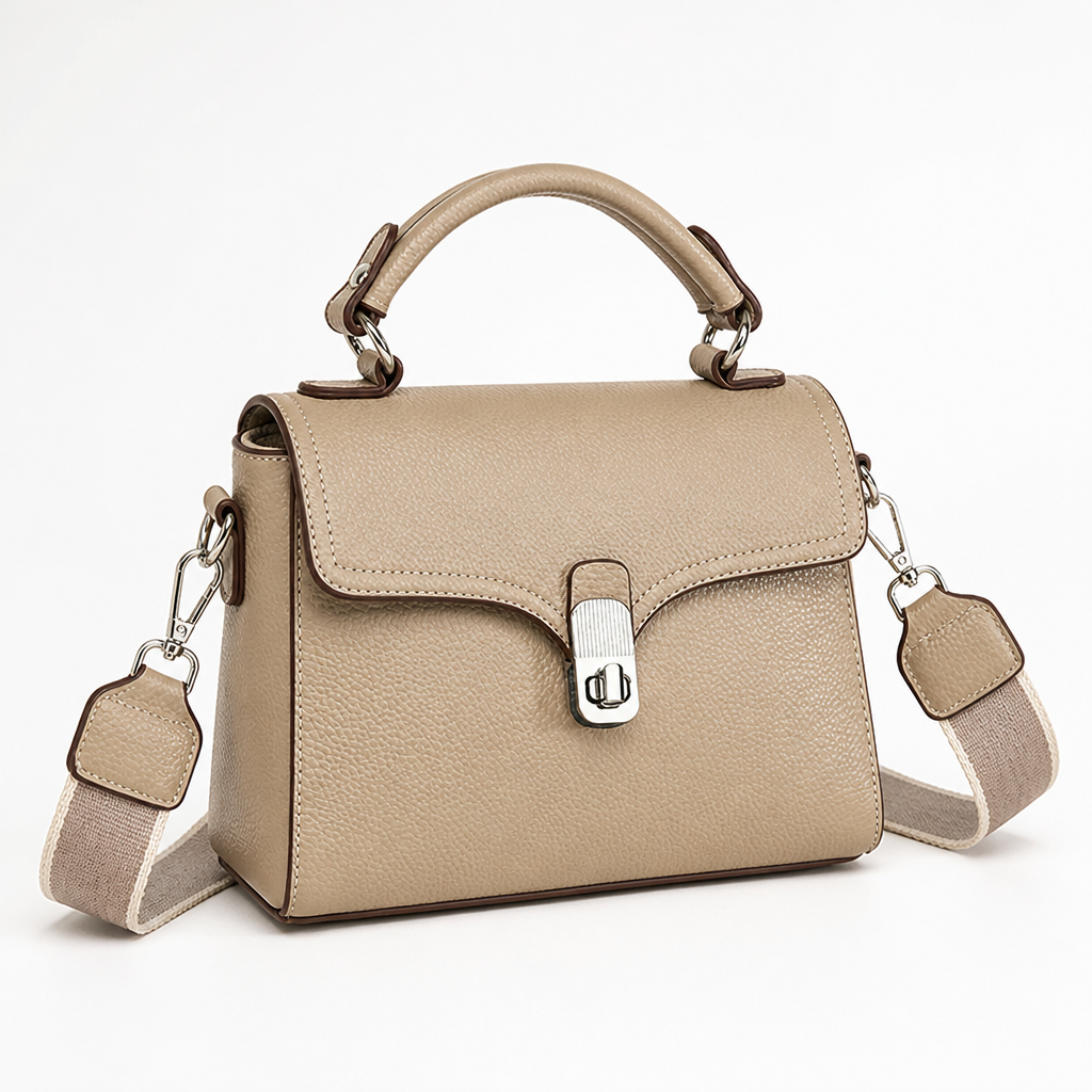 Textured Leather Structured Handbag (Detachable Strap & Locking Closure)