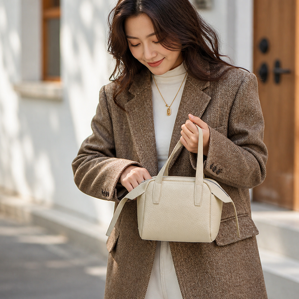 Textured Leather Top-Handle Mini Handbag