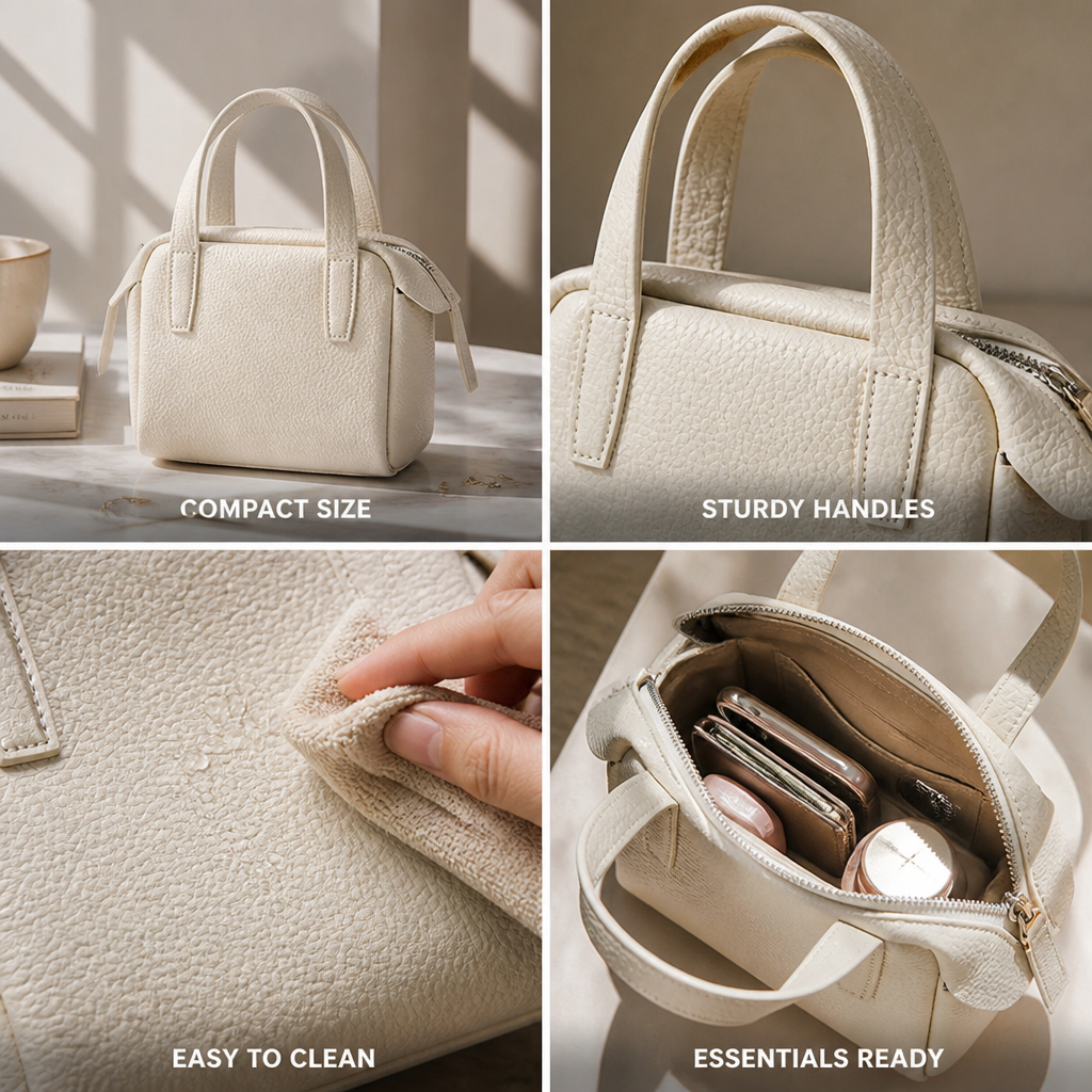 Textured Leather Top-Handle Mini Handbag