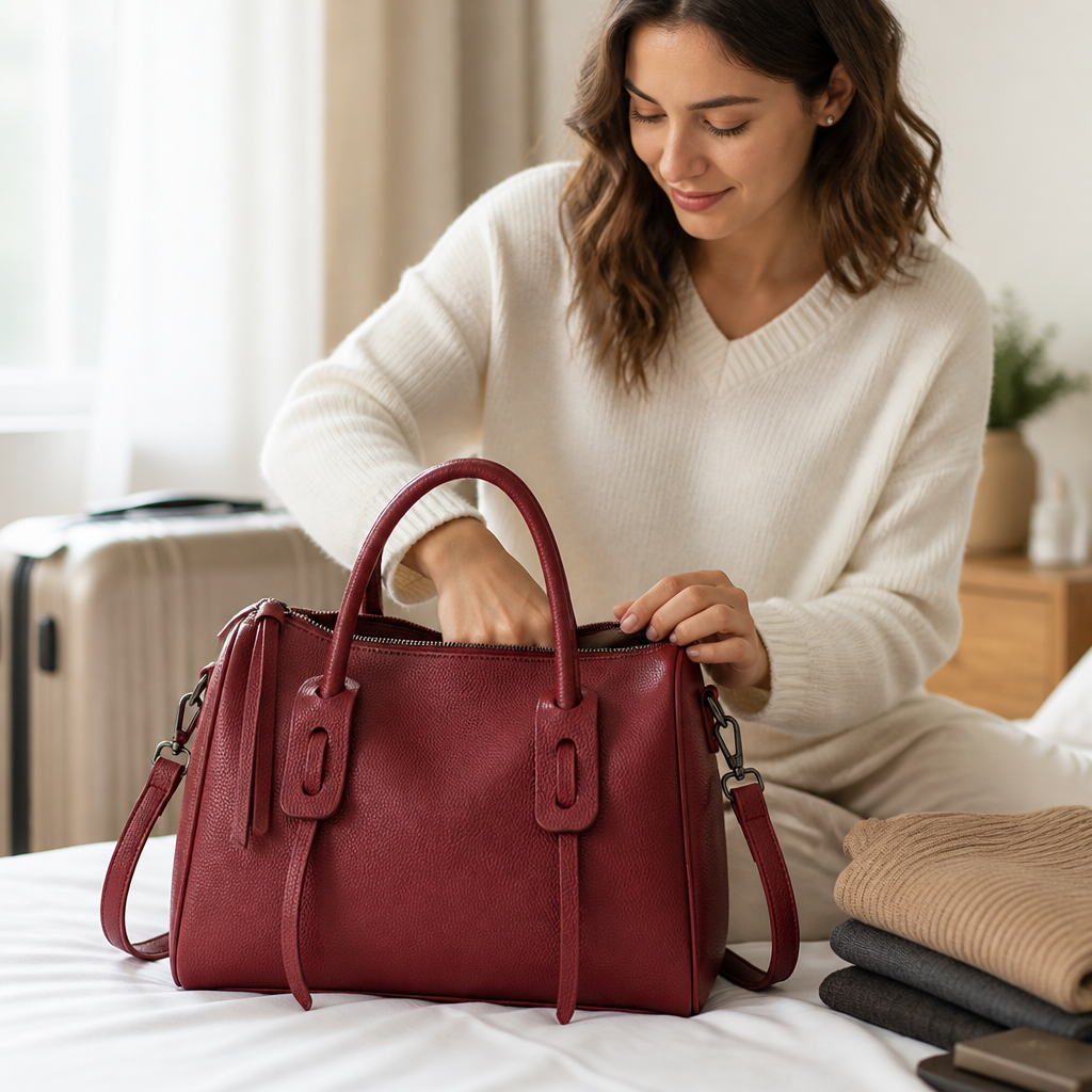 Textured Leather Weekender Bag (Adjustable Strap & Multiple Pockets)