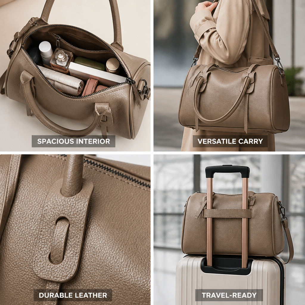Textured Leather Weekender Bag (Adjustable Strap & Multiple Pockets)