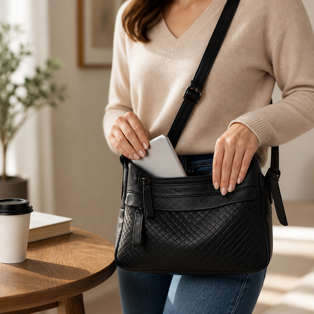 Textured Quilted Vegan Leather Shoulder Bag