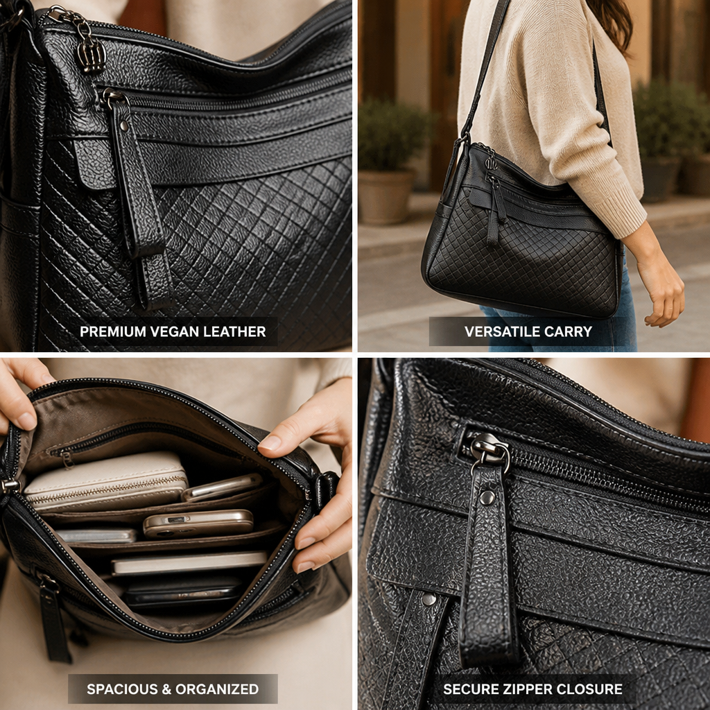 Textured Quilted Vegan Leather Shoulder Bag