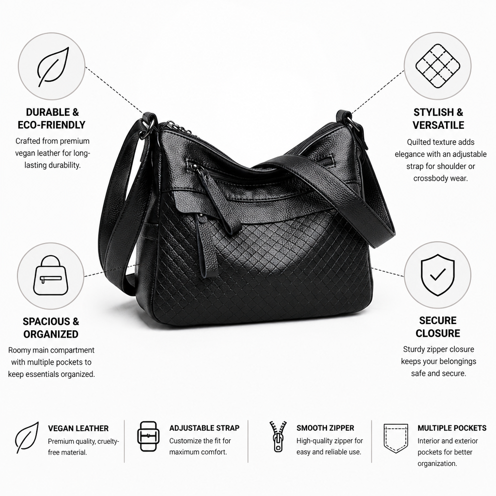 Textured Quilted Vegan Leather Shoulder Bag