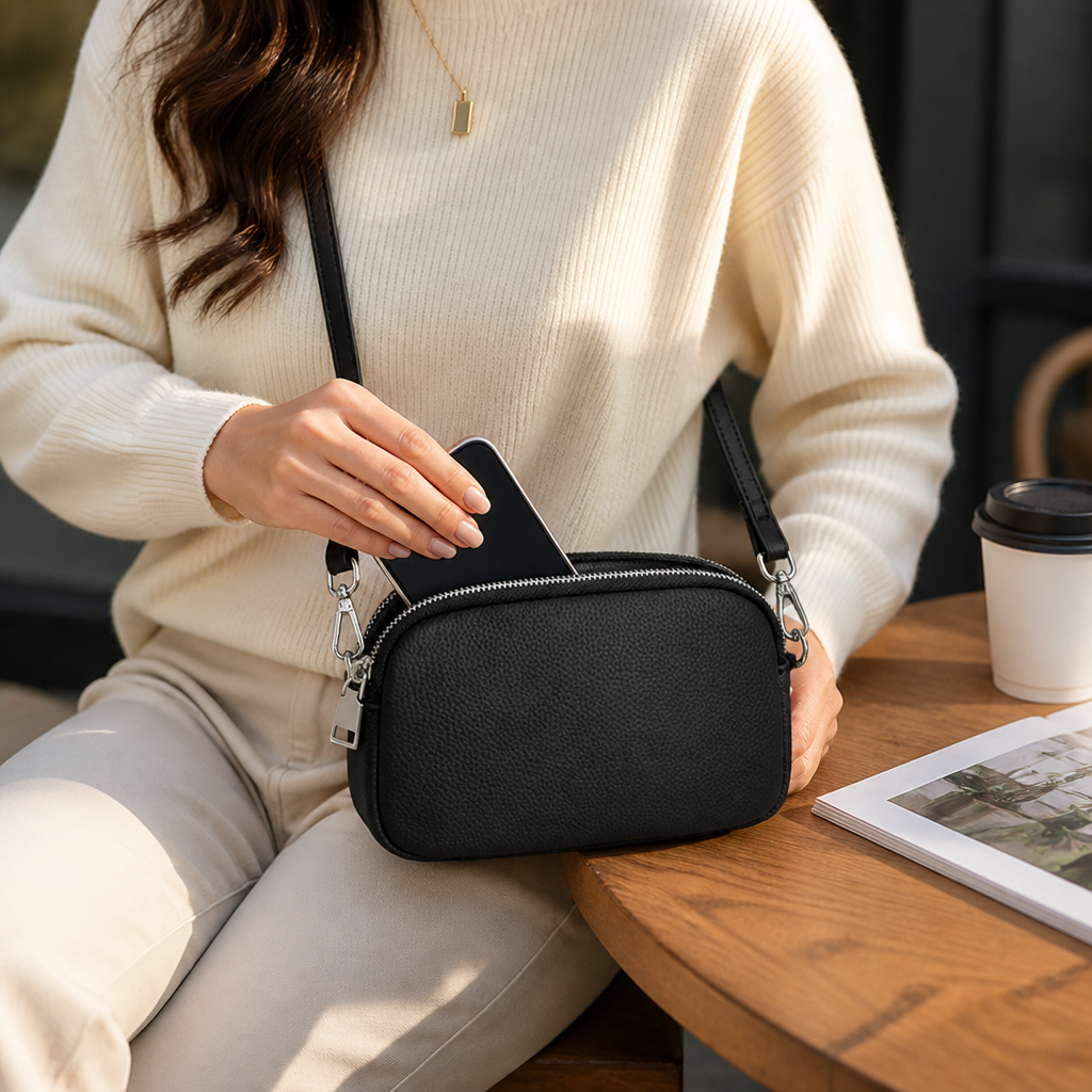Textured Vegan Leather Crossbody Bag