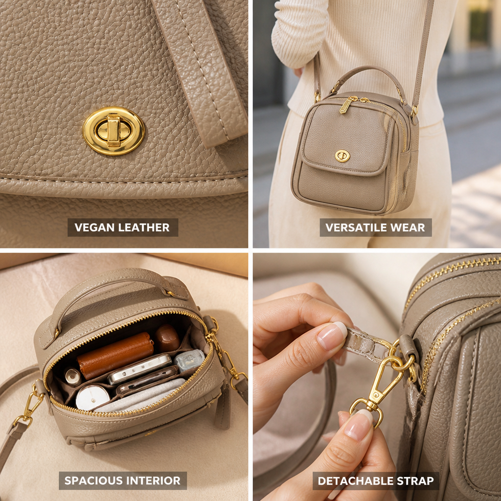 Textured Vegan Leather Crossbody Handbag