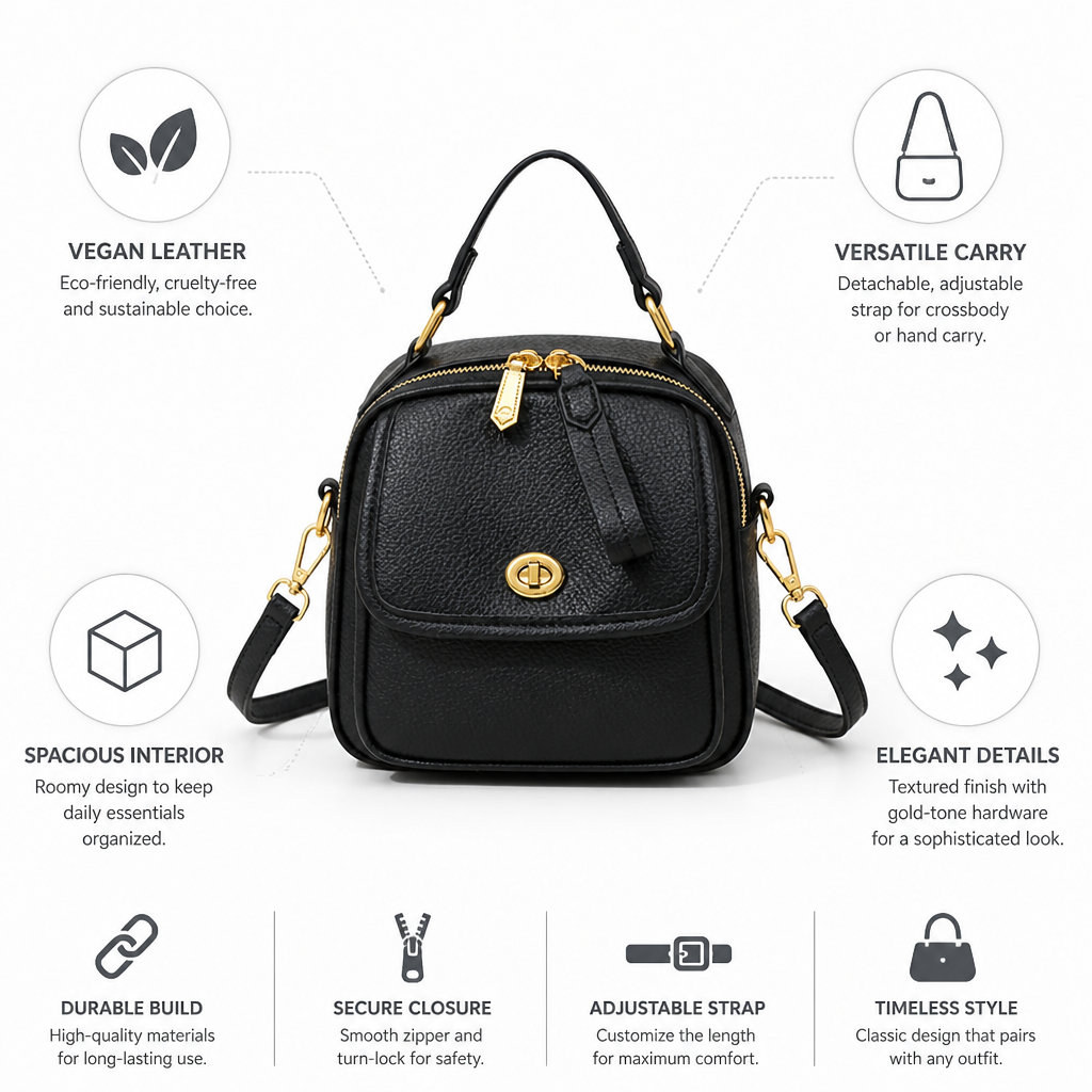 Textured Vegan Leather Crossbody Handbag
